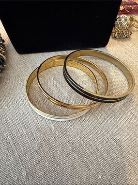 Monet Gold, Black & White Enamel Bangle Bracelet Set